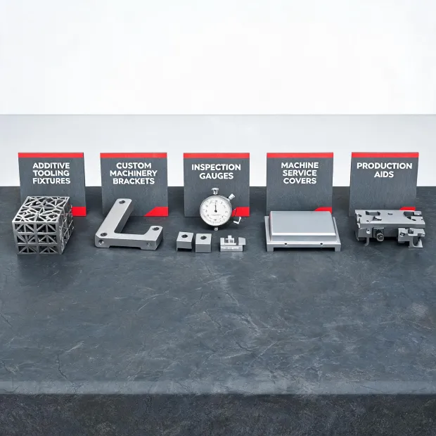 Custom tooling equipment and machinery parts display